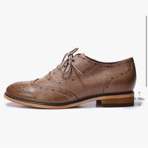 MONA FLYING Brown Flat Leather Oxford Shoes Lace-up Wingtip Vintage Shoes - Picture 2 of 16